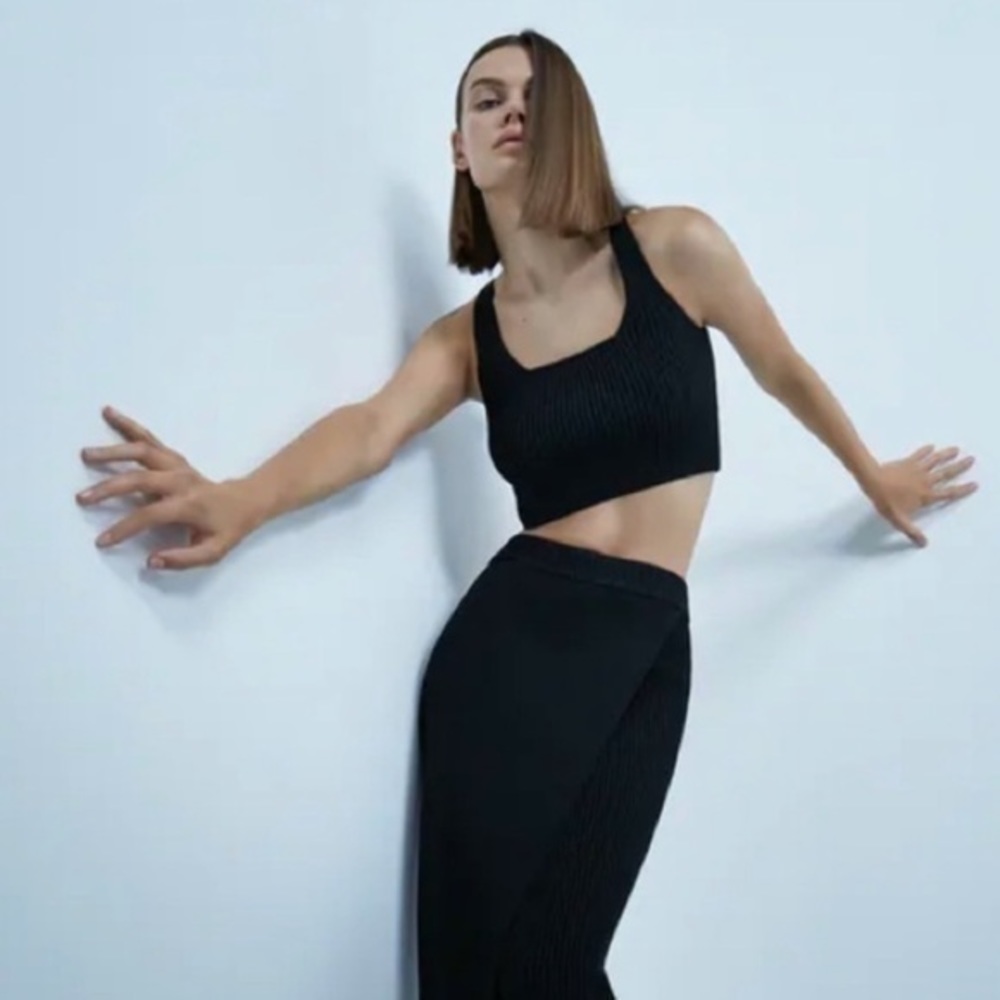 Zara Black Ribbed Crop Top